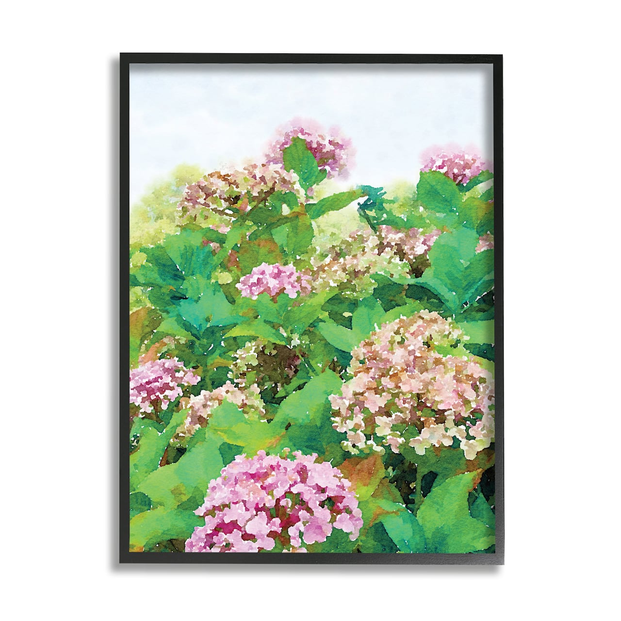 Stupell Industries Pink Geranium Bushes In Field Clear Sky in Black Frame Wall Art